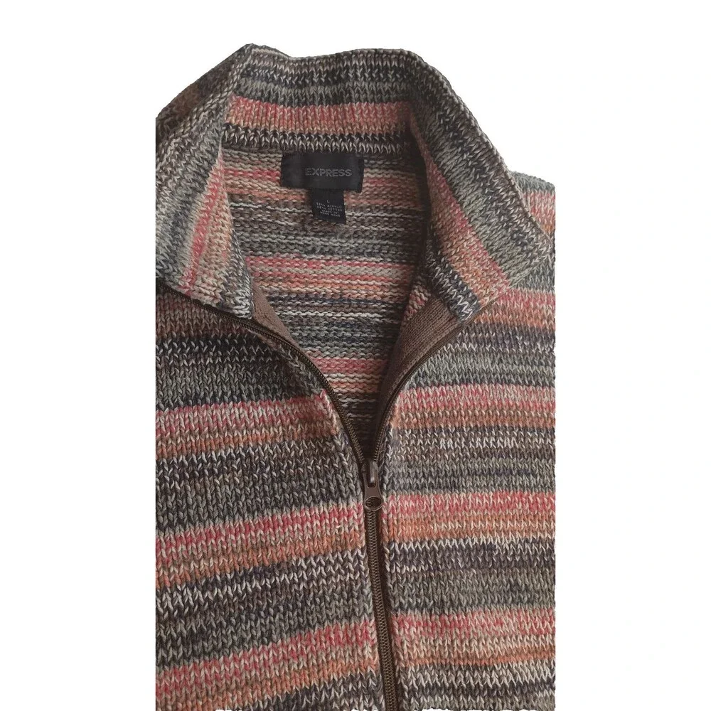 Vintage Express Womens Zipper Front Cardigan Sweater Size L Patches Grannycore - Picture 4 of 14